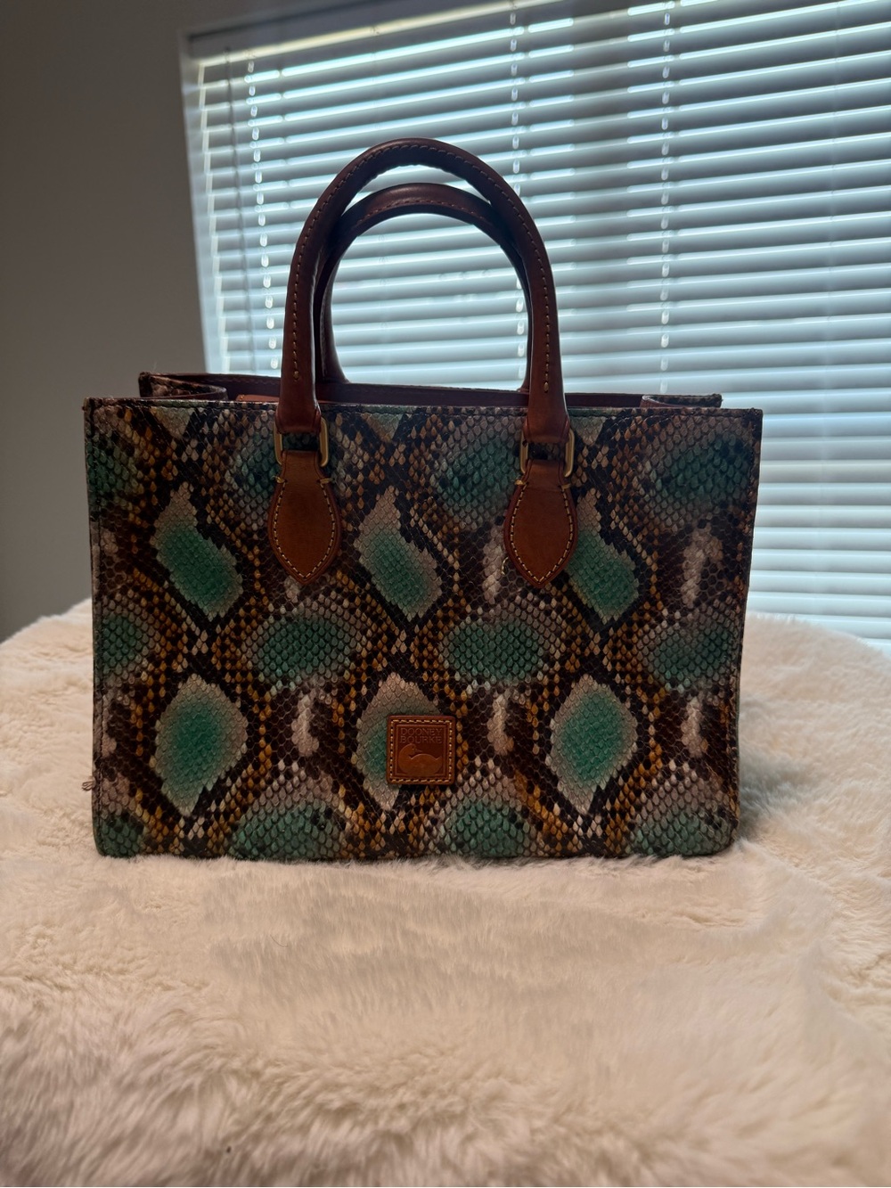 Dooney & Bourke Teal and Brown Snake-Print move out the way Leather Satchel